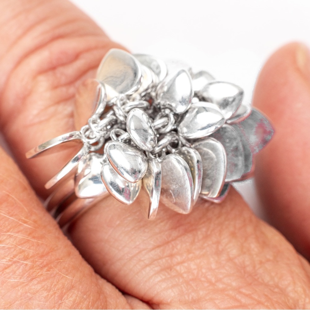 Vintage statement ring heart cluster sterling silver 8 - Picture 11 of 16